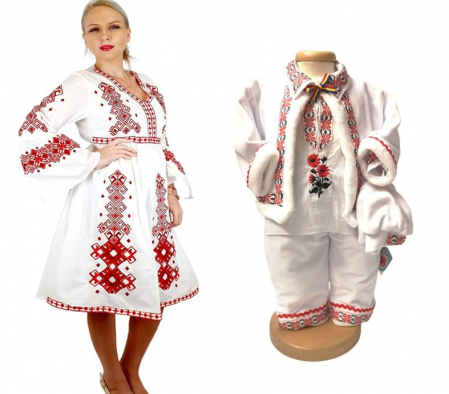 Set mama - fiu - Set traditional Mama – Fiu – rosu / Rochie traditionala si costumas