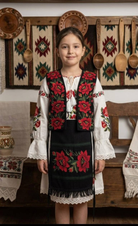 Copii - Costum popular Fetite format din rochie, fote si vesta Alexandra