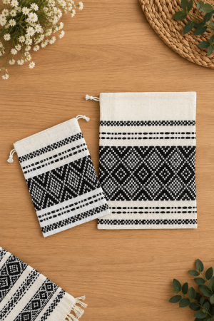 Accesorii - Traista Populara Tesuta - Negru cu Alb