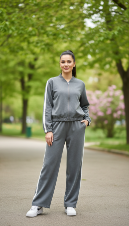 Treninguri - Trening damă sport-casual cu dungi laterale și croi lejer