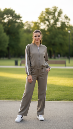 Treninguri - Trening damă sport-casual cu dungi laterale și croi lejer