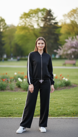 Treninguri - Trening damă sport-casual cu dungi laterale și croi lejer