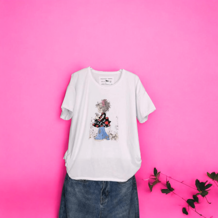 Tricouri - Tricou Dama cu Fetite Alb 14