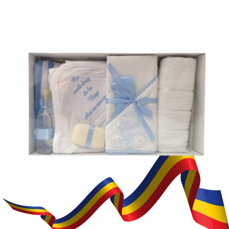 Trusou pentru Botez format din 7 piese - Bleu Botez cu Traditie - Trusou pentru Botez format din 7 piese - Bleu
