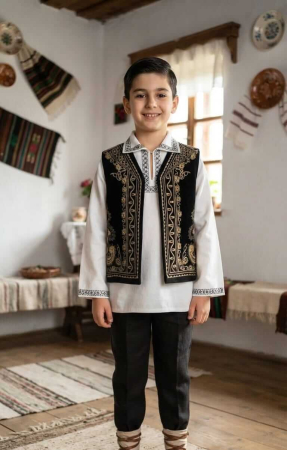 Veste - Vesta neagra traditionala pentru copii cu broderie crem