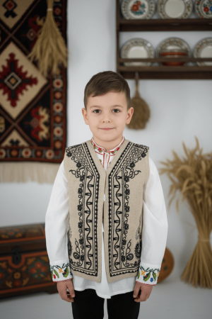 Veste - Vesta crem traditionala pentru copii cu broderie neagra 2