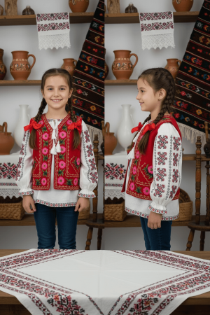 Veste - Vesta rosie cu broderie pentru fetite Draga