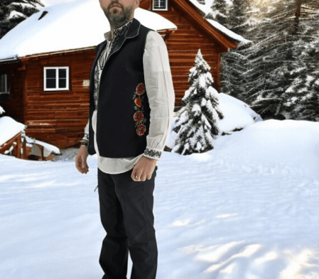 Vestă tradițională din lână cu broderie de maci - Benone [6]