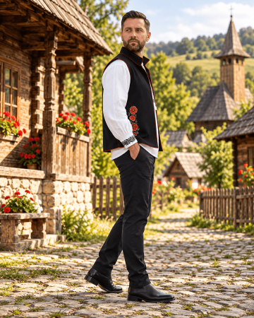 Vestă tradițională din lână cu broderie de maci - Benone [3]