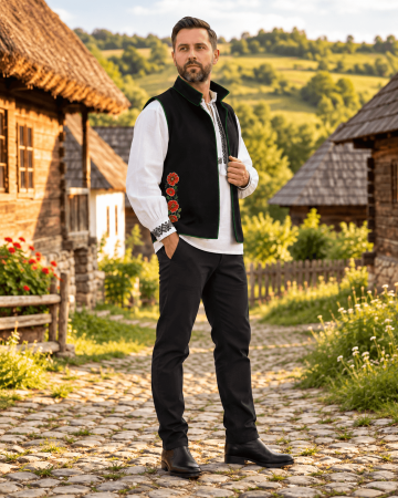 Vestă tradițională din lână cu broderie de maci - Benone [4]