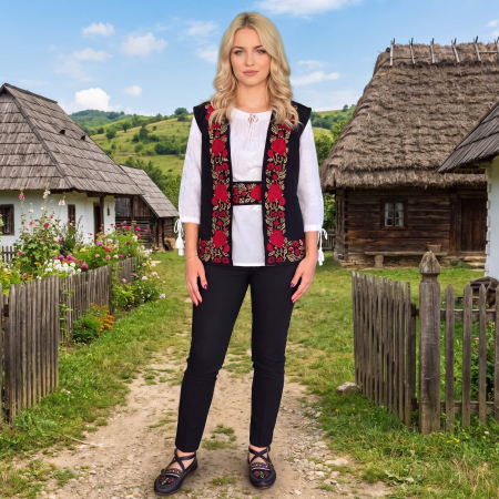 Femei - Set Vesta traditionala si brau - Rosu