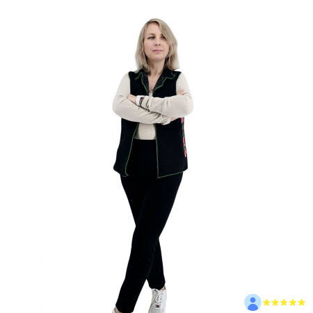 Vestă unisex tradițională din lână cu broderie de maci - margine verde [2]