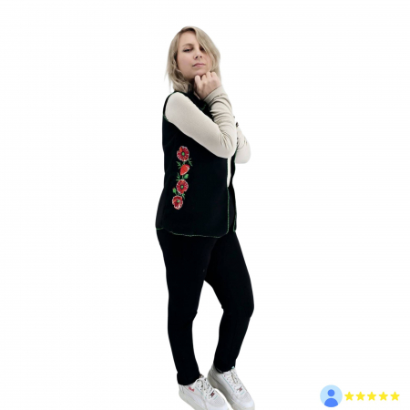 Vestă unisex tradițională din lână cu broderie de maci - margine verde [4]
