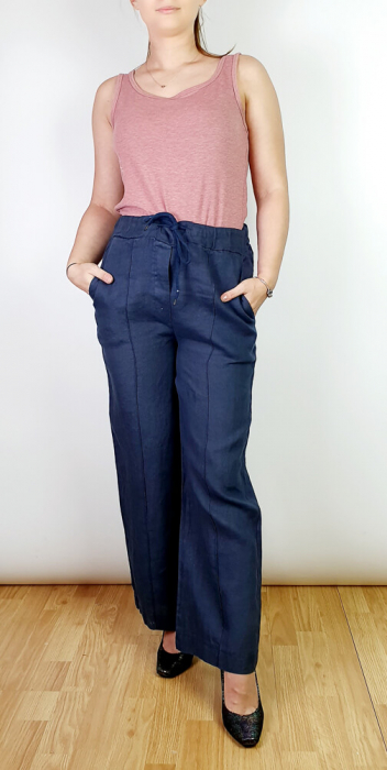 Pantaloni lungi din in - Gabi - bleumarin