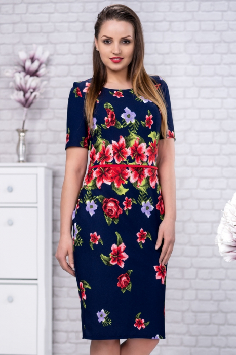 Rochie stilizata cu motive florale Tania