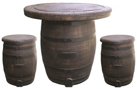 Mobilier si accesorii de gradina - Set Masă cu 2 scaune din PE, imitație butoiaș, model DINE