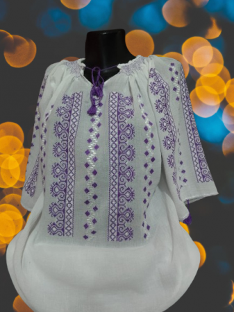 Ii traditionale cu maneca scurta - Ie cusuta manual pe panza topita