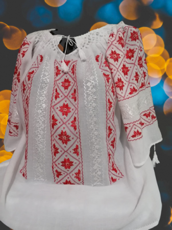 Ii traditionale cu maneca scurta - Ie traditionala brodata manual pe panza topita