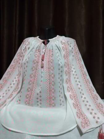 Ii traditionale cu maneca lunga - Ie traditionala cusuta manual pe panza topita-Model Creste