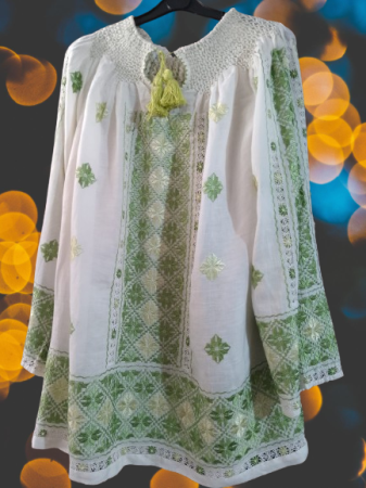 Rochii/Tunici - Tunica brodata manual cu matase pe panza topita premium(amestec in si bumbac)