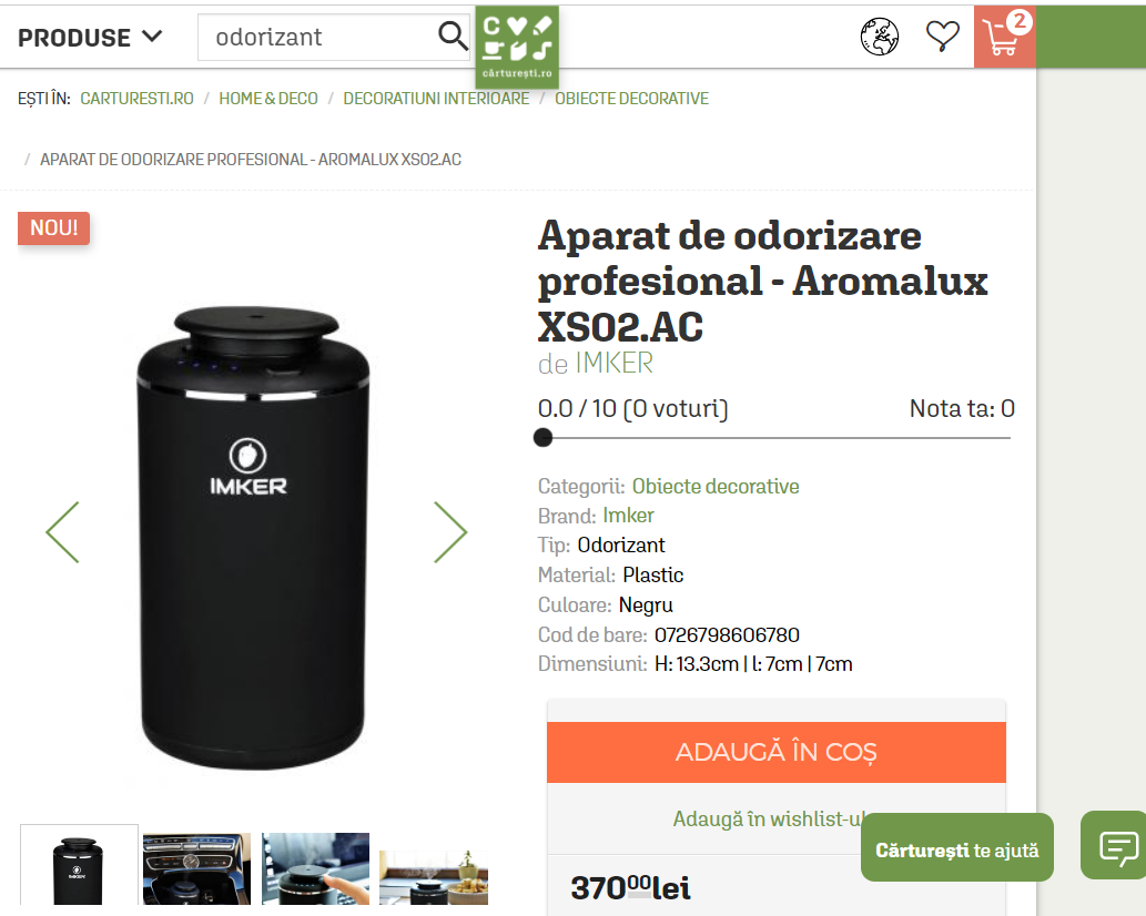 Car fragrance premium machine IMKER AromaLUX XS02.AC available now in Carturesti online