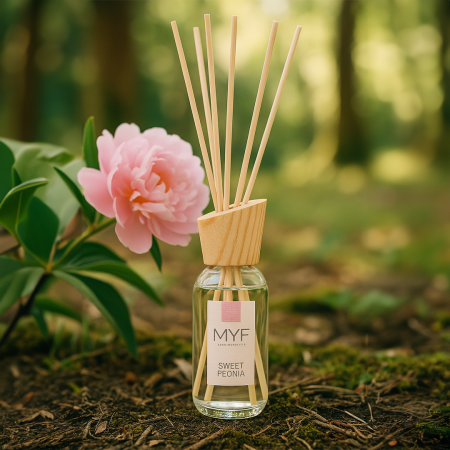 Reduceri OUTLET -50% - Odorizant de camera cu betisoare premium - SWEET PEONIA - MYF - 100 ML (printre arome: bujori, liliac, lemn de cedru)