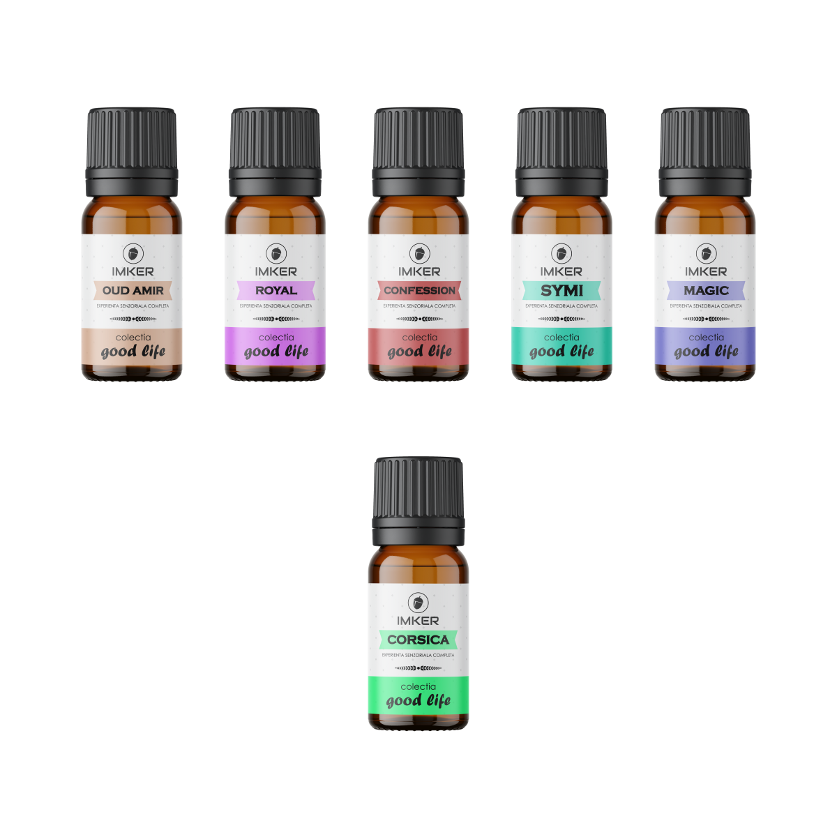Essential oil aroma packages - Pachet 5 + 1 GRATIS Arome din uleiuri esentiale IMKER GoodLife * 10 ml