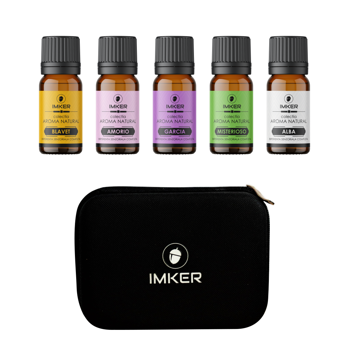 Pachete arome uleiuri esentiale - Pachet geanta si 5 parfumuri din uleiuri esentiale IMKER