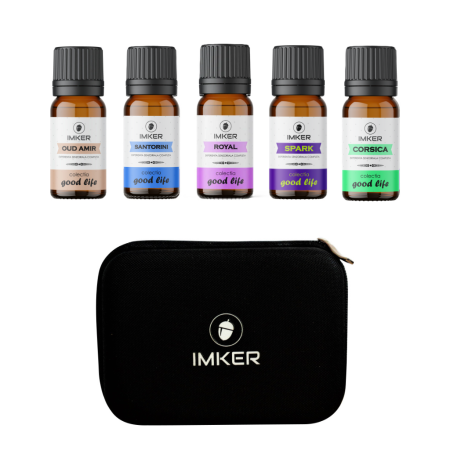 Pentru aparate auto XS - Pachet geanta si 5 parfumuri din uleiuri esentiale IMKER