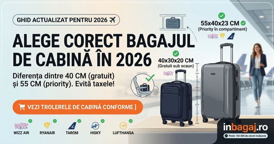 Bagaj de cabină în 2026: ce dimensiune de troler să alegi pentru avion?
