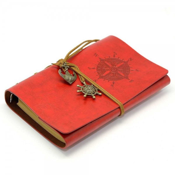 Agenda/Notebook Rosu Vintage de calatorie cu coperta din Piele Ecologica [2]