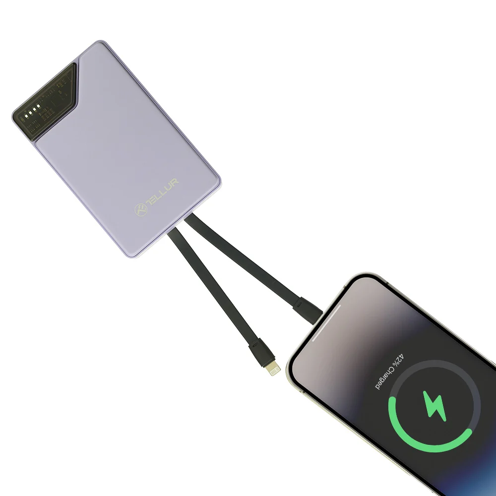 Baterie Externă 10000mAh, cabluri USB-C + Lightning integrate, QC3.0, PD3.0 [2]