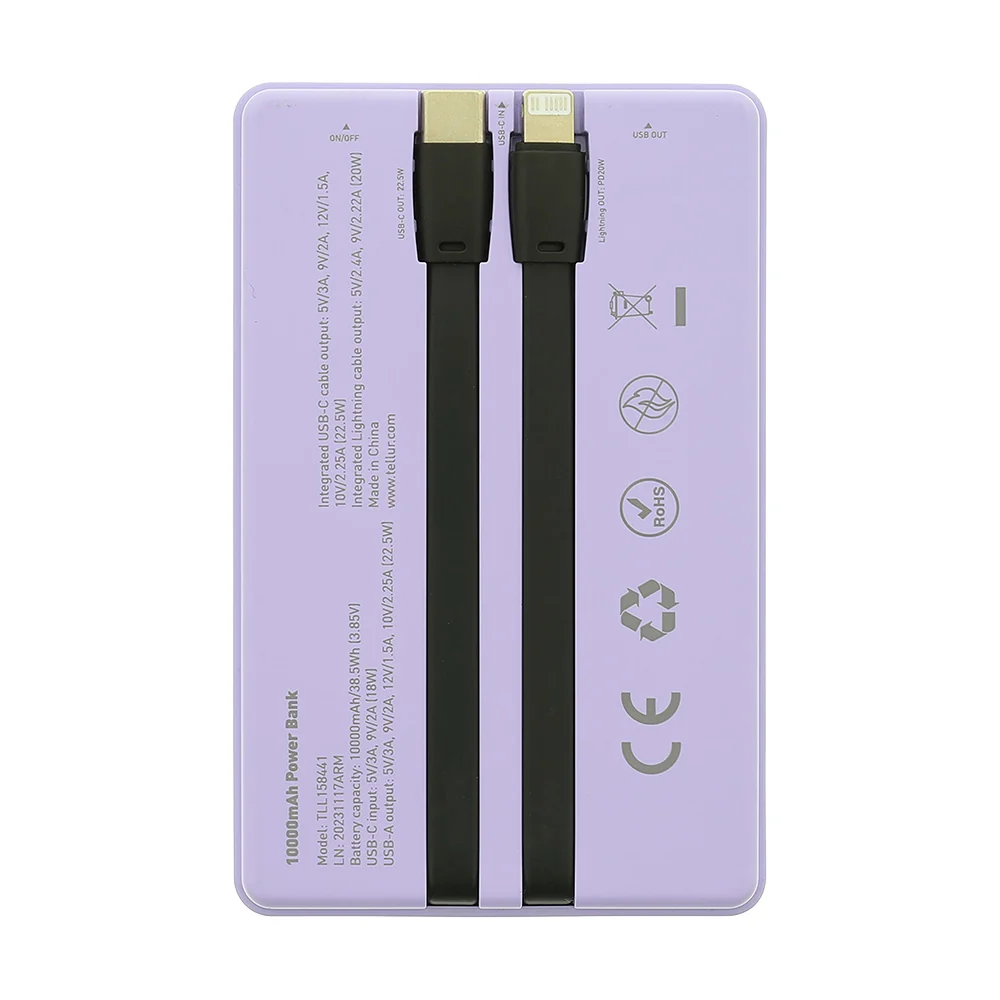 Baterie Externă 10000mAh, cabluri USB-C + Lightning integrate, QC3.0, PD3.0 [4]