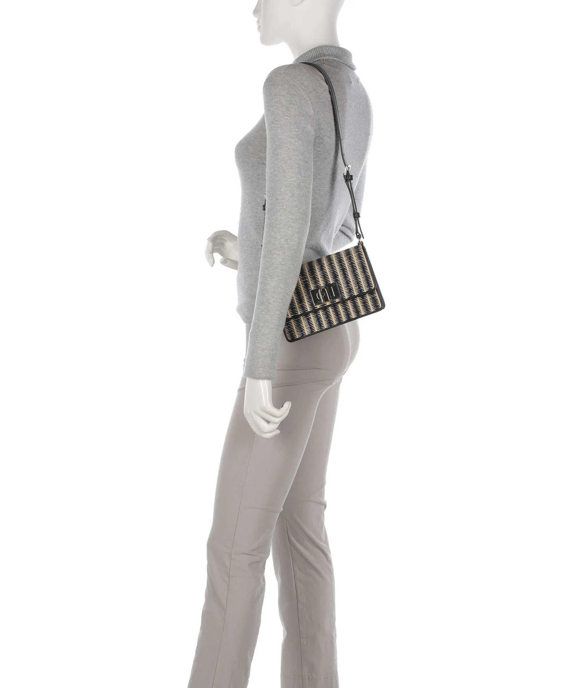 Furla 1927 Mini Geantă de umăr, piele fină neagră/bej [6]