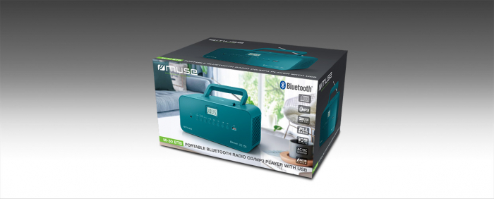 Sistem audio portabil MUSE M-29 KB, Display LCD, CD-Player, Radio, Microfon, Port USB, Turcoaz-Color [4]