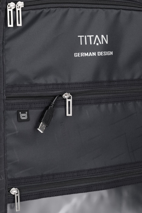 Troler de cabina - TITAN XENON 4 roti 55 cm (S) - Albastru/USB [12]