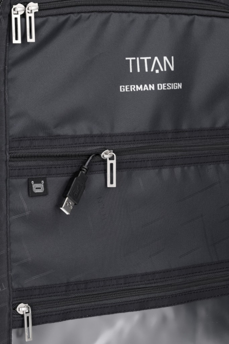 Troler de cabina - TITAN XENON 4 roti 55 cm (S) - Albastru/USB [17]