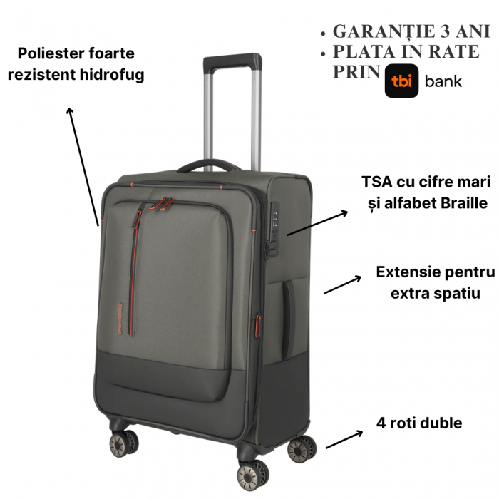 Troler de cala mediu(M) Travelite Crosslite,4 roti duble, 66 x 43 x 28/32 cm ,expandabil [2]