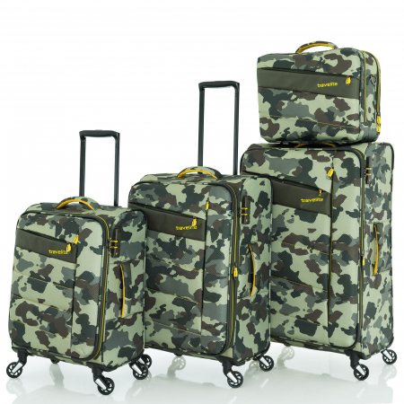 Trolere de cală mari - SET Trolere Travelite KITE 4w S,Mexp,Lexp - Camuflaj + Geanta de bord CADOU