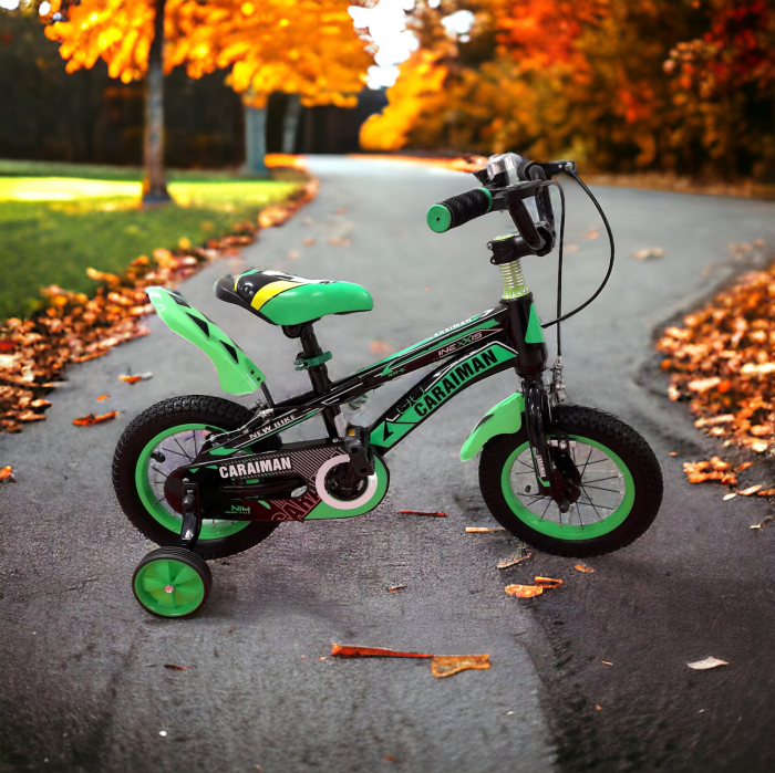 Bicicletă Fulger by Caraiman, cu roți ajutătoare, roți 12 sau 14 inch, cadru oțel, verde, BC23 [5]