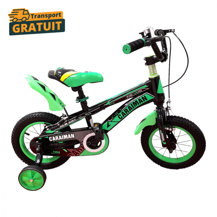 Bicicletă Fulger by Caraiman, cu roți ajutătoare, roți 12 sau 14 inch, cadru oțel, verde, BC23 [1]