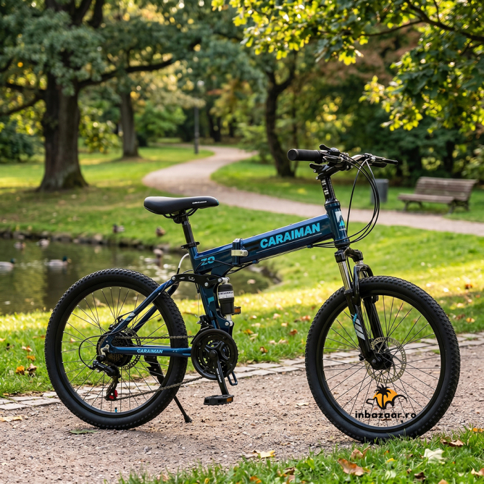 Bicicletă Caraiman, pliabilă, roți 20 inch, cu dublă suspensie, frâne pe disc, albastră [4]
