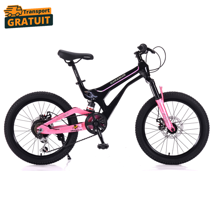 Bicicletă Caraiman, roți 20 inch, cu dublă suspensie, frâne pe disc, roz [2]