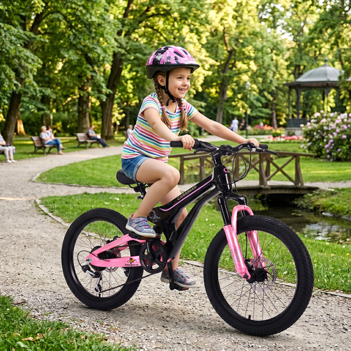 Bicicletă Caraiman, roți 20 inch, cu dublă suspensie, frâne pe disc, roz [3]