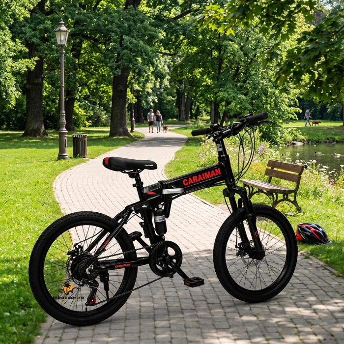 Bicicletă Caraiman, pliabilă, roți 20 inch, cu dublă suspensie, frâne pe disc, roșie [3]