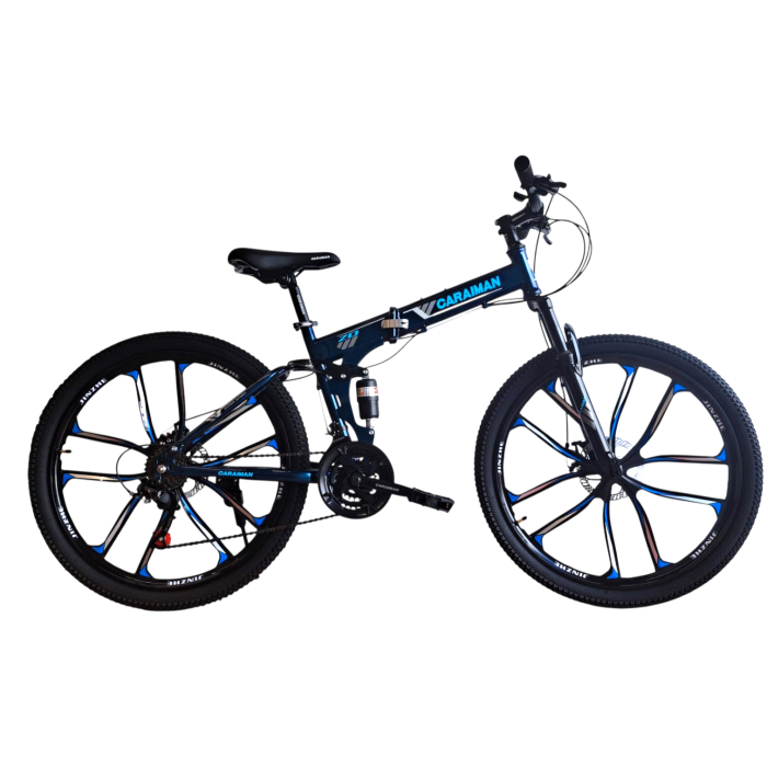 Bicicletă Caraiman, pliabilă, roți 26 inch, cu dublă suspensie, frâne pe disc, albastră [8]