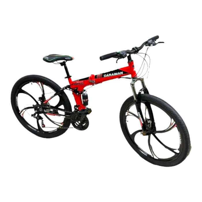 Bicicletă Caraiman, pliabilă, roți 26 inch, cu dublă suspensie, frâne pe disc, roșie, BC62 [2]