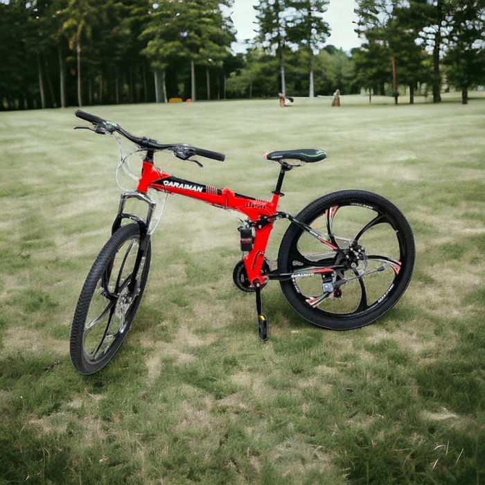 Bicicletă Caraiman, pliabilă, roți 26 inch, cu dublă suspensie, frâne pe disc, roșie, BC62 [4]