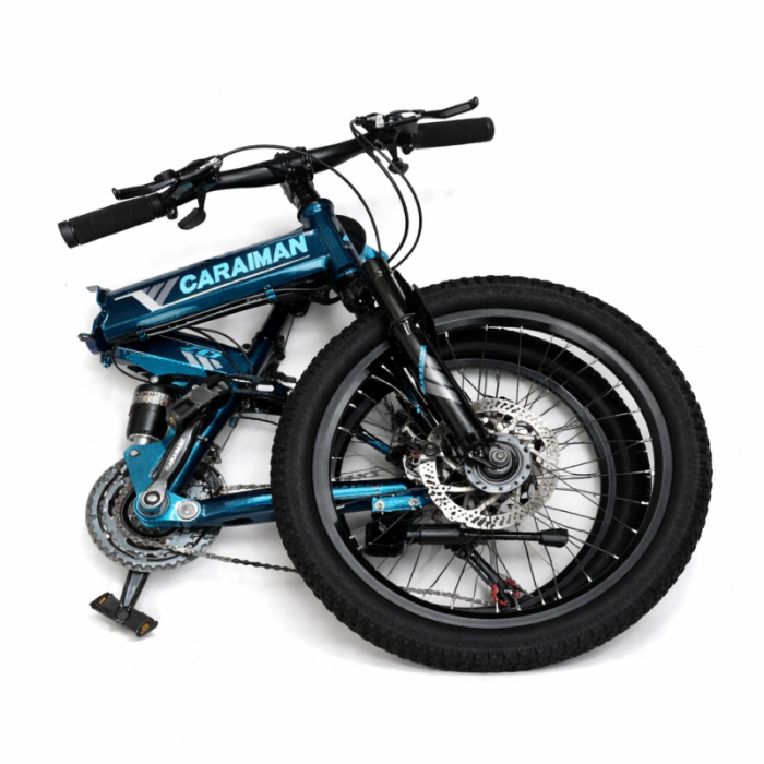Bicicletă Caraiman, pliabilă, roți 20 inch, cu dublă suspensie, frâne pe disc, albastră [3]