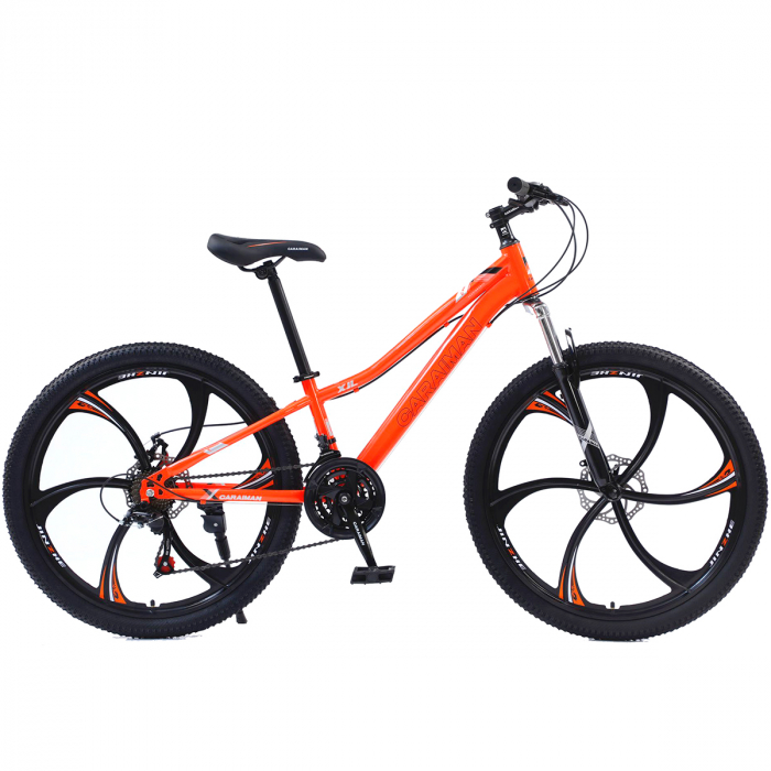 Bicicletă Caraiman, roți 24 sau 26 inch, cadru oțel, frâne pe disc, portocalie, BC24 [2]